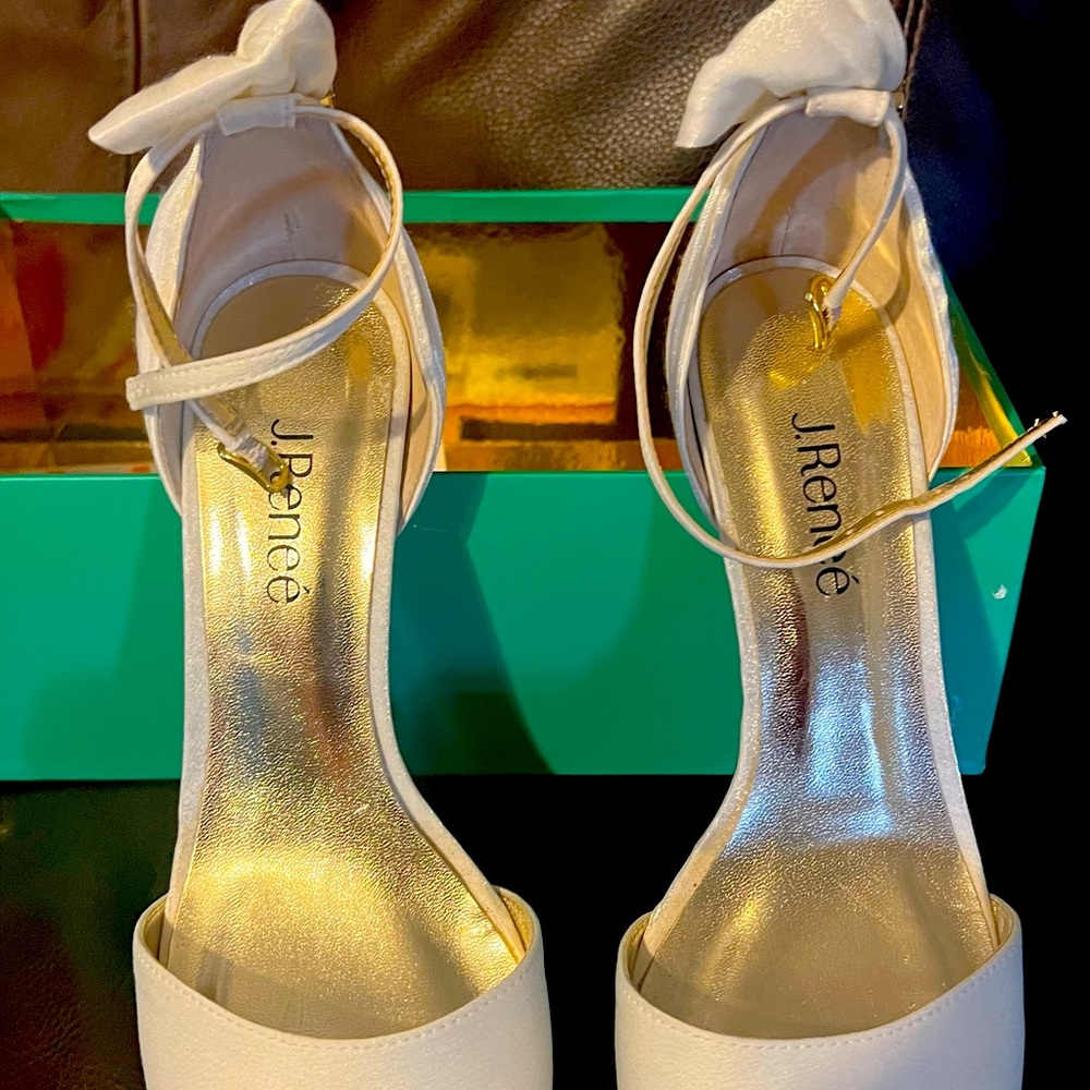 Cream fabric dress shoes wore for my wedding.